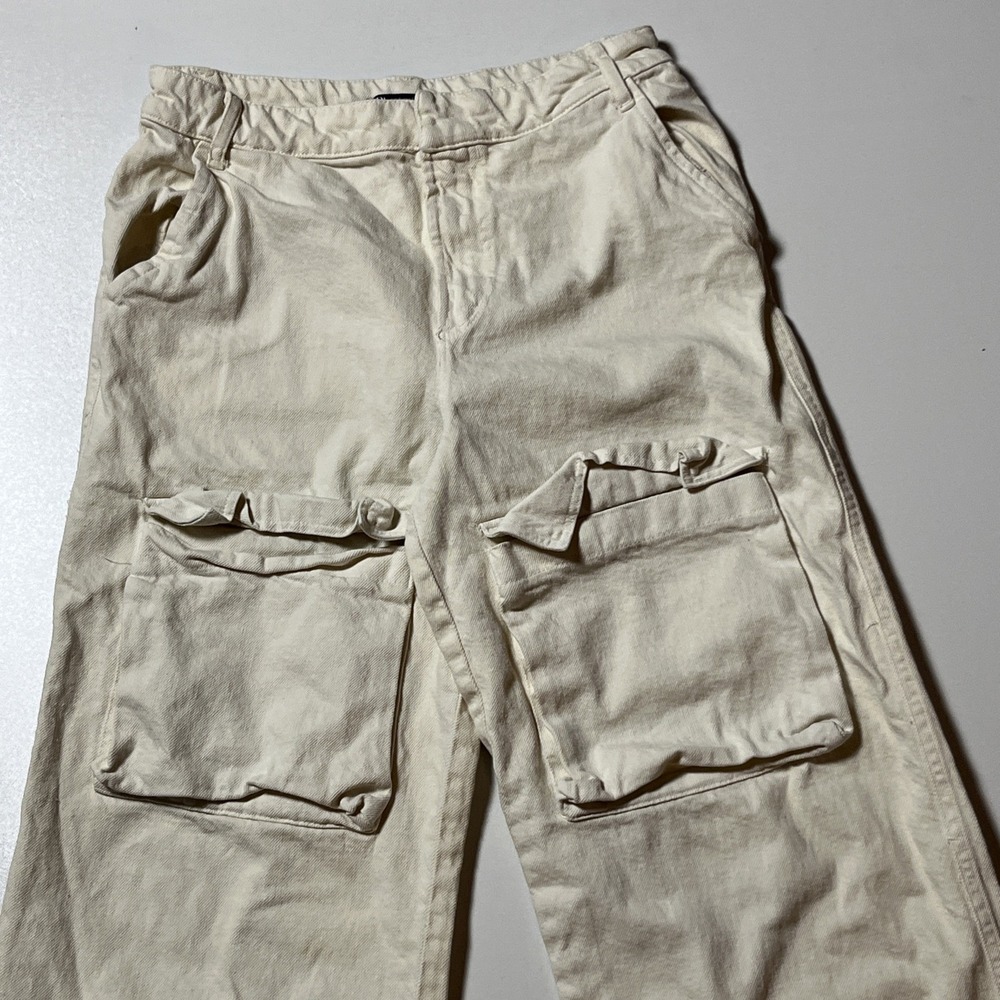 Zara Cargo Jeans Size S Ivory Modern Utility Denim Minimalist Streetwear Pants